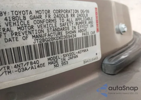 1999 Toyota Camry Ce/Le/Xle z USA, uszkodzony, nr VIN JT2BG28K0X0369434
